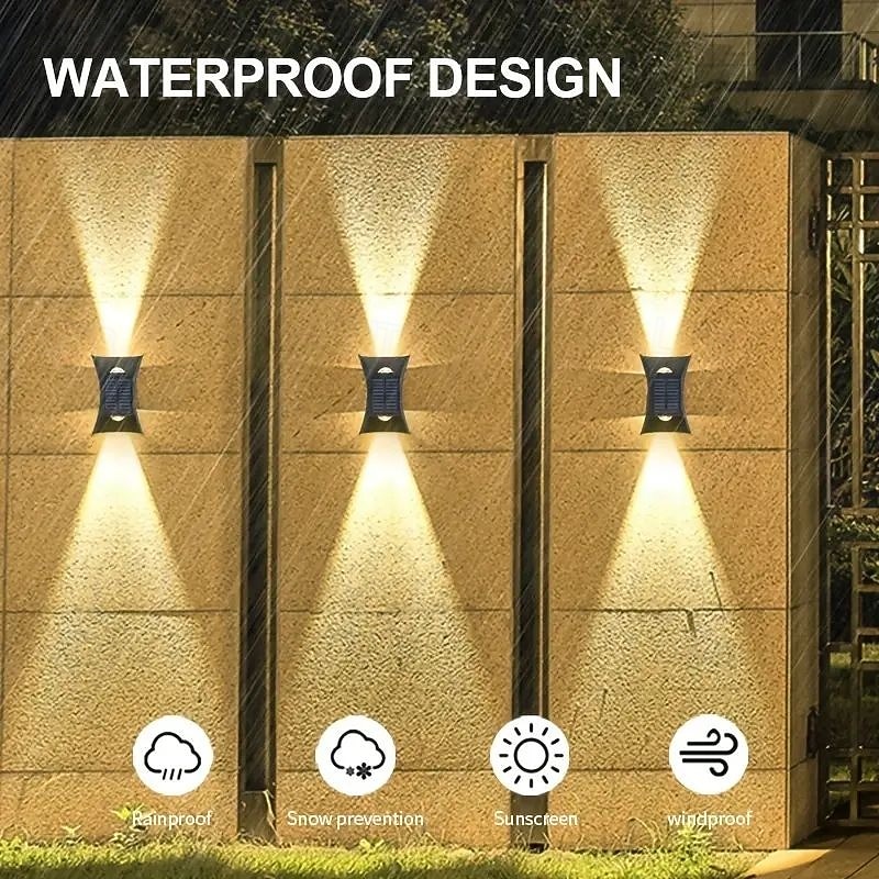 Solar Wall Light - Durable UP & Down Illumination, Waterproof IP65, Outdoor Fence, Garden, Porch, Garage Lighting 1/2pcs3