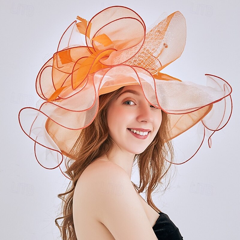 Hats Organza Sun Hat Formal Casual Evening Party Tea Party Cocktail Elegant Vintage Sun Protection With Floral Headpiece Headwear3