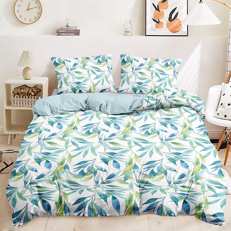 Flower Leaves Duvet Cover Full Size Bedding Set Bed Sets Quilt Cover Soft Lightweight Comforter Cover with 2 Pillowcases for Summer Spring2