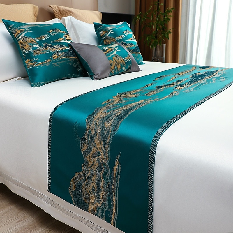 Bed Runner Bed Scarf, Satin Decorative Bed Scarf for Home Hotel Bedspreads Scarves Protection Modern Solid Bed Runner for Foot of Bed Home Bedroom Bedding Decoration2
