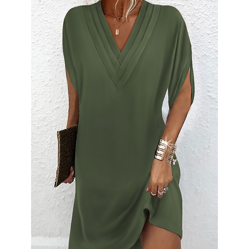 Women's Mini Dress Shift Dress Work Dresses Basic Casual Batwing Sleeve Work Daily Regular Fit Plain Short Sleeve V Neck Pink Orange Green Army Green Summer Spring3