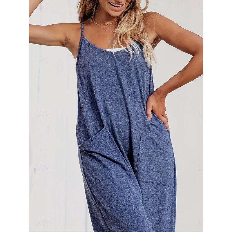 Women's Normal Overall Active Solid Color Sleeveless V Neck Pocket Vacation Daily Regular Fit Royal Blue Summer3