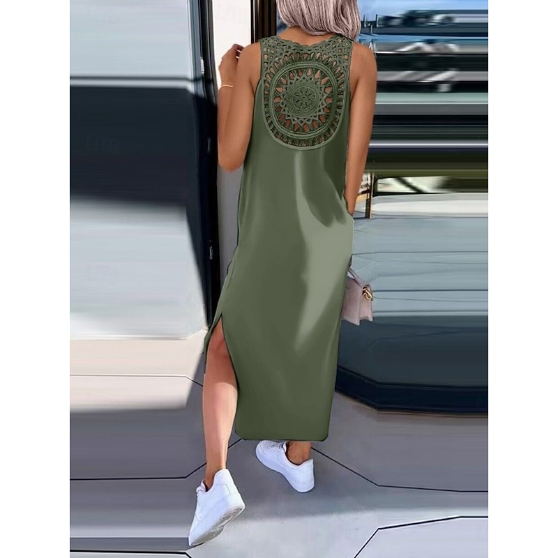 Women's Maxi Dress A Line Dress Solid Color Tank Dress Summer Dress Basic Casual Vacation Daily Regular Fit Graphic Sleeveless Crew Neck Black White Army Green Dark Gray Summer