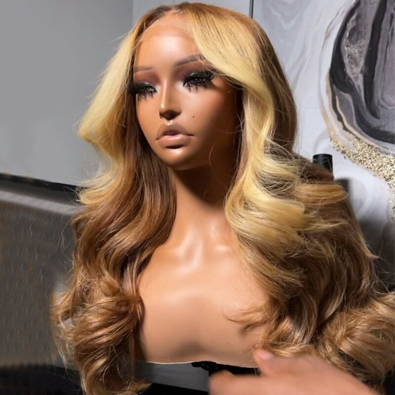 Remy Human Hair 5x5 Closure 13x4 Lace Front Wig Middle Part Brazilian Hair Loose Wave Multi-color Wig 130% 150% Density Ombre Hair Highlighted / Balayage Hair Natural Hairline Glueless Pre-Plucked For2