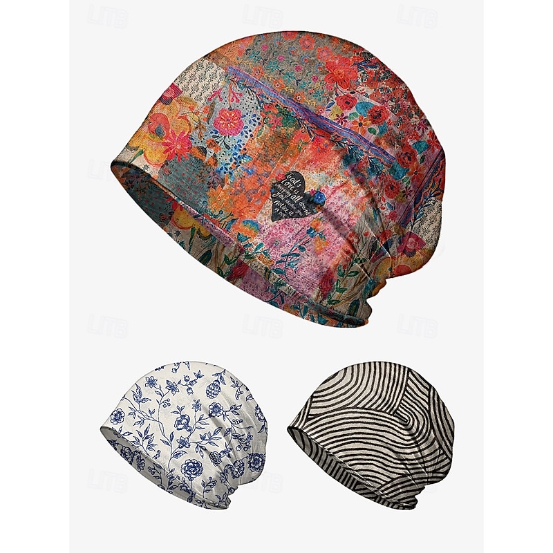 Women's Floral Pattern Lightweight Breathable Stretch Beanie Cap - Can be worn as a neck gaiter, comfortable and stylish headwear for casual wear, outdoor activities and daily use2
