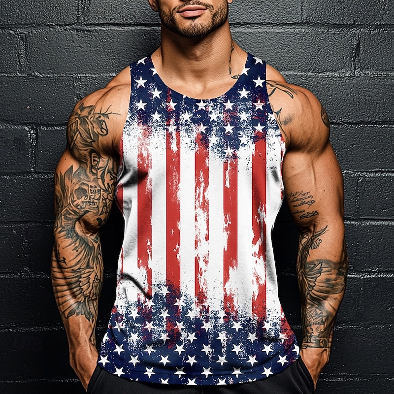 Veterans Day Men's Patriot Patriotic Veteran American US Flag T Shirt Vest Top Sleeveless T shirt 3D Print Crew Neck Shirt Vacation Casual Hawaiian Holiday White 1 White Summer Spring Clothing2