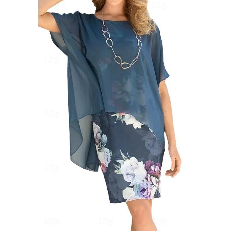 Women's Mini Dress Casual Dress Stylish Casual Vacation Daily Regular Fit Floral Short Sleeve Crew Neck Blue Summer3