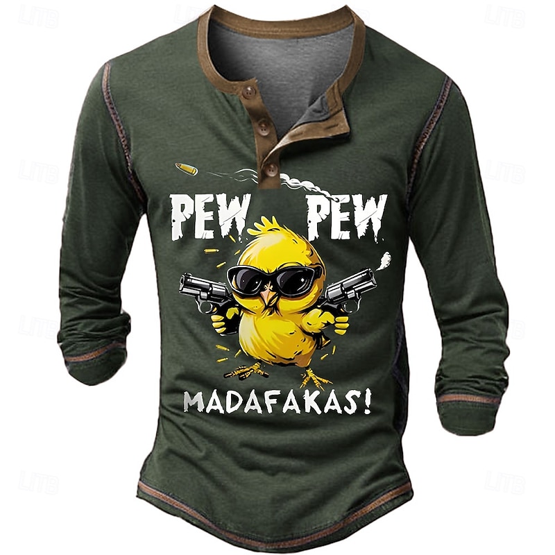 Men's Graphic Chick OLD MAN Henley Shirt Tee Long Sleeve Vintage Fashion Designer Outdoor Casual Daily Spring &  Fall Black Navy Blue Military Green Henley Henley T-Shirt2