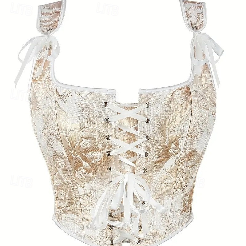 Retro Vintage Medieval Renaissance Corset Vest Bustier 13 Bones Floral Jacquard Fancy Dress Women's Celtic Fantasy Royal Halloween Carnival Party Casual Daily LARP Adults' Corset2