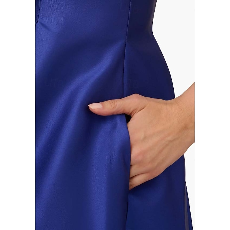 A-Line Cocktail Dresses Elegant Dress Formal Evening Party Tea Length Sleeveless Boat Neck Pocket Satin with Pleats Dresses4