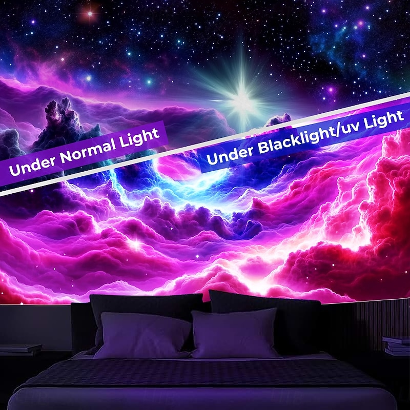Blacklight Tapestry Glow in the Dark Glow Party UV Reactive Trippy Misty Galaxy Nature Landscape Hanging Tapestry Wall Art Mural for Living Room Bedroom3