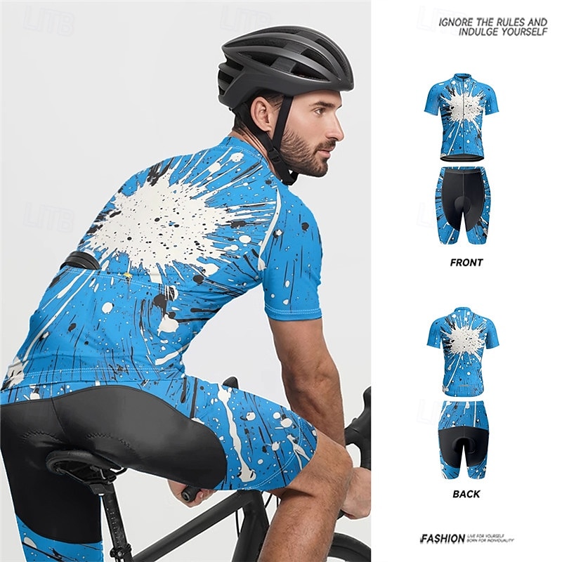 Men's Cycling Jersey with Shorts Graffiti Short Sleeve Bike Clothing Suit with 3 Rear Pockets Mountain Bike MTB Road Bike Cycling Front Zipper Sweat wicking Comfortable Breathable Sports Black White
