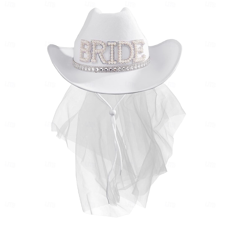 Bride to be Halloween Veil Cowboy Hat Hen Do Party Accessories Adults' Men's Women's Halloween Carnival Wedding Bridal Shower Bachelorette Party Easy Halloween Costumes Dress Up