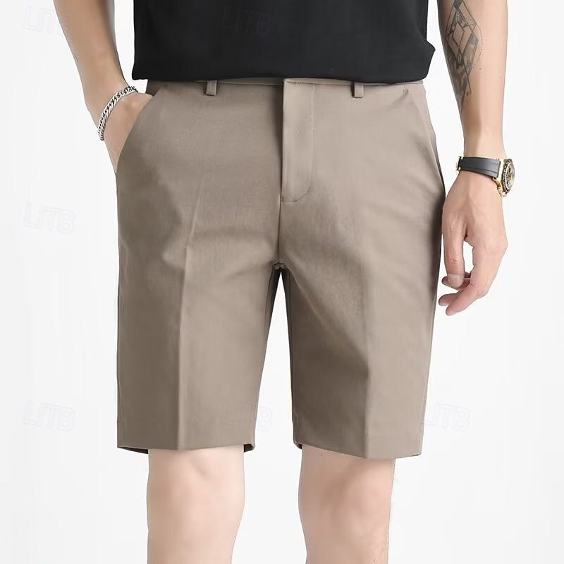 Men's Shorts Dress Shorts Pocket Straight Leg Plain Comfort No-Iron Full Length Office Business Daily Fashion Streetwear Black White3