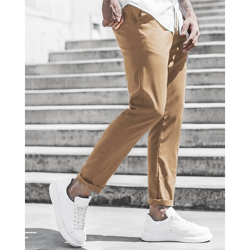 Men's Trousers Chinos Cropped Pants Casual Pants Buttons Pocket Plain Comfort Formal Party Work Fashion Classic Style ArmyGreen Black Micro-elastic2