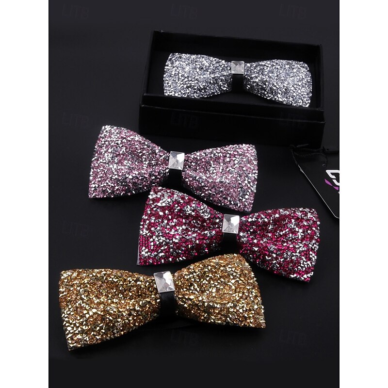 Men's Gold Rhinestone Bow Tie – Elegant Formal Accessory with Crystal Details, Perfect for Weddings, Parties and Special Occasions2
