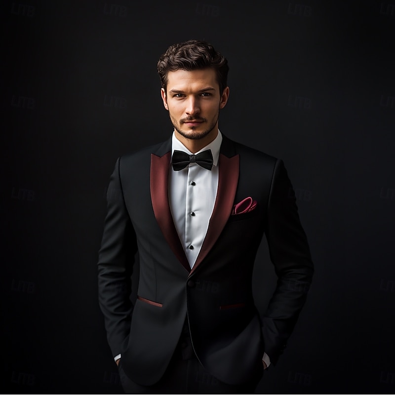 Men's Wedding Party Party Suits Black Formal Solid Colored Standard Fit 2 Piece Single Breasted One-button2