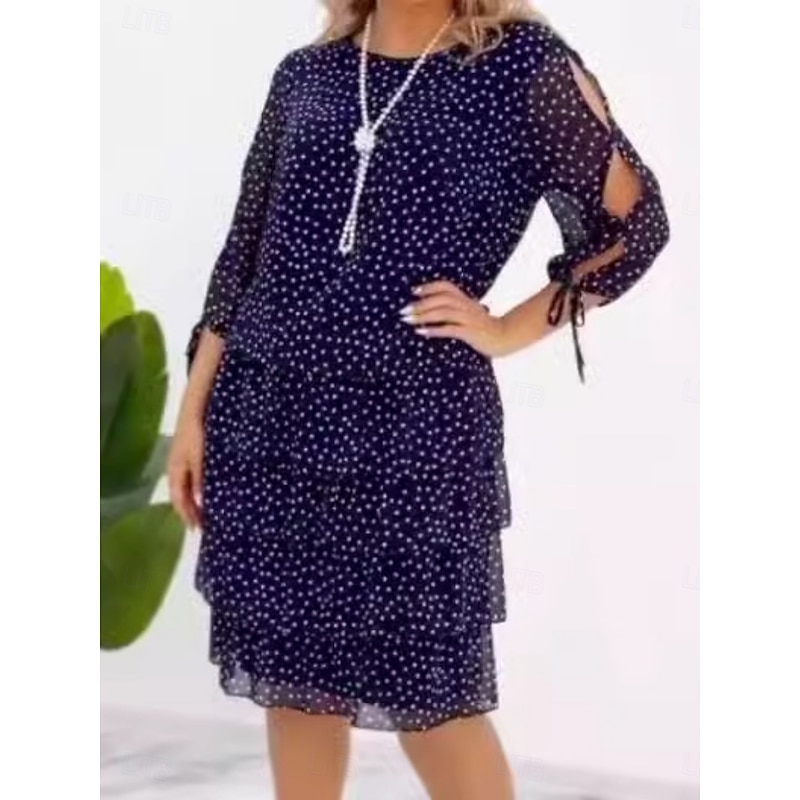 Women's Midi Dress Casual Dress Stylish Casual Vacation Daily Regular Fit Polka Dot 3/4 Length Sleeve Crew Neck Navy Blue Summer4