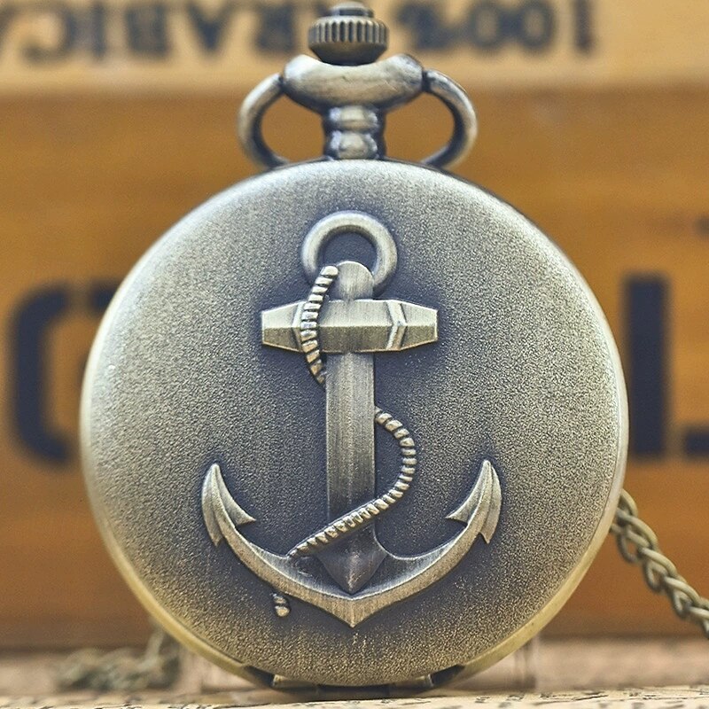 Classic Vintage Large Quartz Pocket Watch Anchor Relief Roman Face Necklace Quartz Pocket Watch4