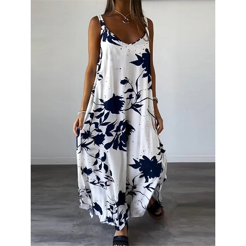 Women's Maxi Dress Casual Dress Slip Dress Stylish Casual Vacation Daily Regular Fit Floral Sleeveless Strap Black White Yellow Summer4
