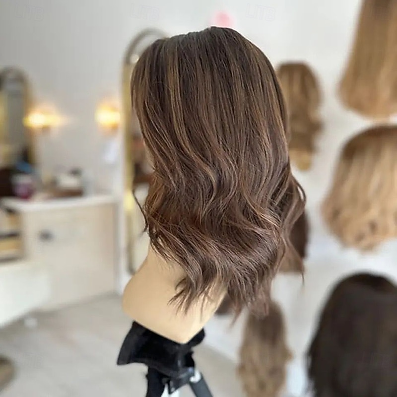 Remy Human Hair 5x5 Closure 13x4 Lace Front Wig Short Bob Brazilian Hair Wavy Light Brown Wig 130% 150% Density with Baby Hair Highlighted / Balayage Hair Glueless Pre-Plucked For Women Short Human4