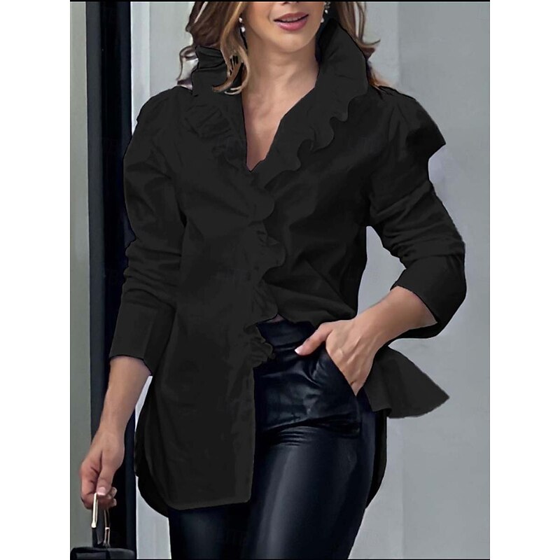 Women's Shirt Elegant 3/4 Length Sleeve V Neck Regular Tops Black Summer Spring