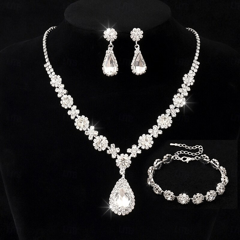 Bridal Jewelry Sets One-piece Suit Alloy 1 Bracelet Earrings Necklace Women's Elegant Fashion Luxury Cute Fancy Joy Round Jewelry Set For Party2