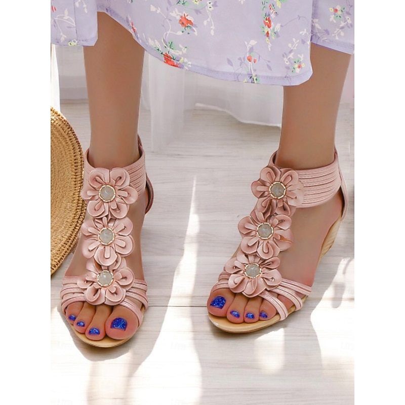 Women's Bohemian Floral Wedge Sandals – Romantic Open Toe Summer Gladiator Sandals with Elastic Straps for Beach & Casual Wear4