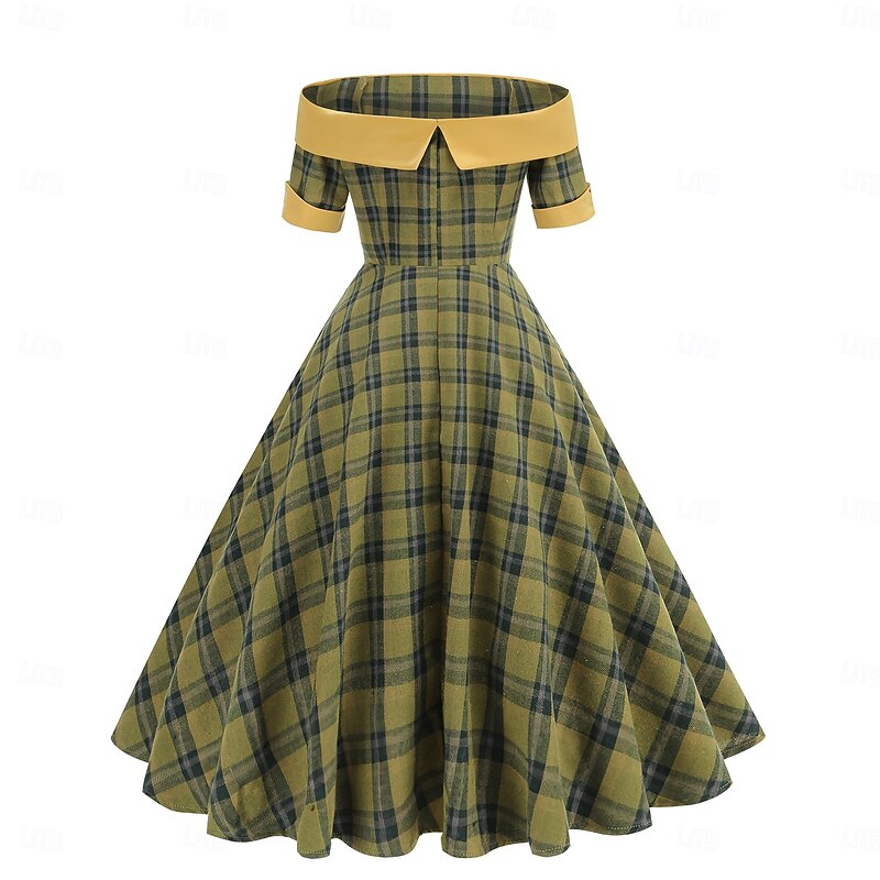 Elegant 1950s Vintage Inspired Knee Length Dress A-Line Dress Tea Dress Plaid A-Line Fancy Dress Women's Christmas Carnival New Year Homecoming Daily Wear Bachelorette Party Adults' Homecoming Dresses2
