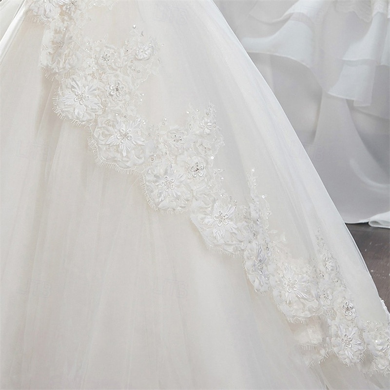 Flower Girl Dress Kid's Girls' Lace Dress Formal Dress Princess Dress First Communion Dress Performance Wedding Party Elegant Beautiful Mesh Solid Color Half Sleeve Off Shoulder White 4 years+3