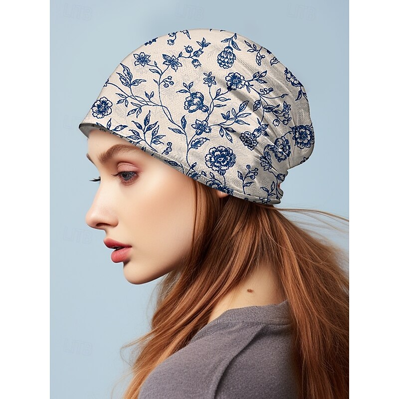 Women's Floral Pattern Lightweight Breathable Stretch Beanie Cap - Can be worn as a neck gaiter, comfortable and stylish headwear for casual wear, outdoor activities and daily use