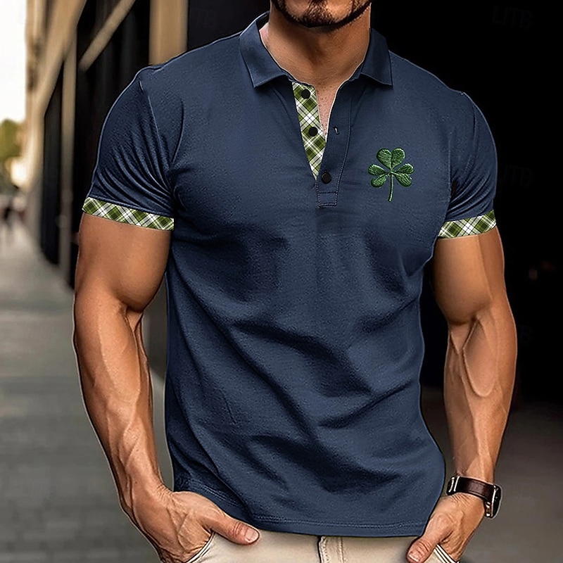 Men's Solid Color Polo Short Sleeve Polo Shirts Collared Shirts Business Casual School Outdoor Daily Wear Home Wear 3D Print Summer Green Dark Blue Gray2