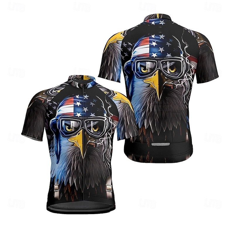 Men's Cycling Jersey Eagle Short Sleeve Bike Tee Tshirt Jersey with 3 Rear Pockets Mountain Bike MTB Quick Dry Anatomic Design Wicking Breathable Sports Wine Red Black Yellow Clothing Apparel2
