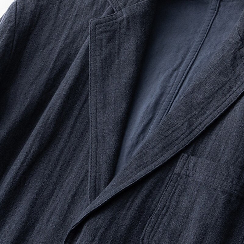 Men's 100% Linen Blazer Jacket Formal Wedding Elegant Warm Spring Fall Solid Color Thicken Single Breasted Two-button Blazer Black Navy Blue3
