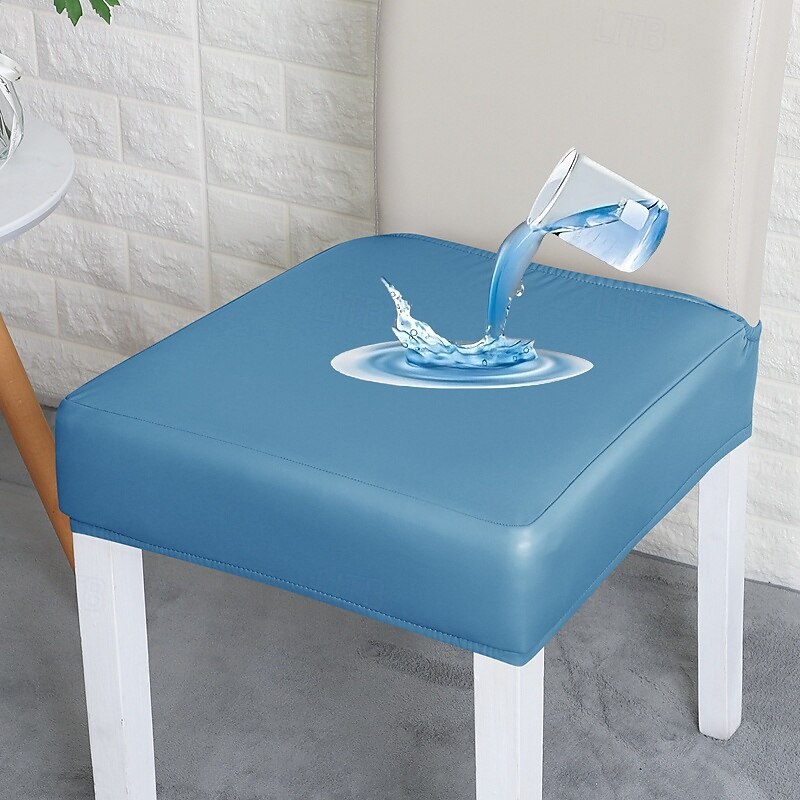 Waterproof Seat Covers for Dining Room Chairs Pu Leather Chair Seat Slipcovers No Rear Covers  Removable Washable Chair Protctor3