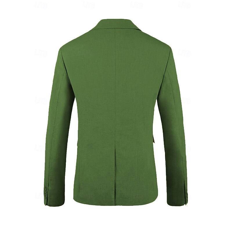 Men's Wedding Beach Linen Suits Peak Black Sky Blue Solid Colored Tailored Fit 2 Piece Single Breasted Two-buttons4