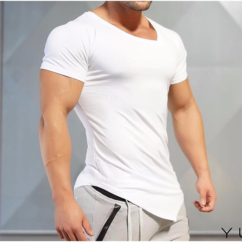 Men's T Shirt Tee Top Short Sleeves V Neck Summer Plain Fashion Designer Basic Vacation Street Going out Black White Top Tee for Men3
