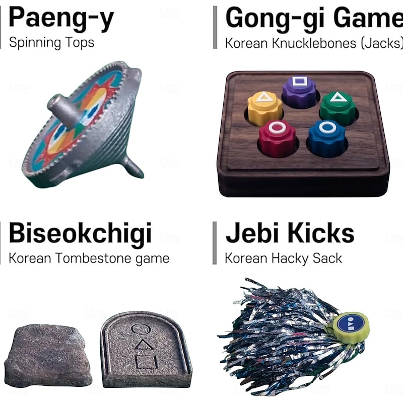 Gonggi Korean Game, Gonggi Korean Tossing Game Set (Korean Traditional Play Game) - Jebi chagi, Gong-gi, Biseokchigi, Paeng-y, DDAKJI, Family Party Game (1 Set)2