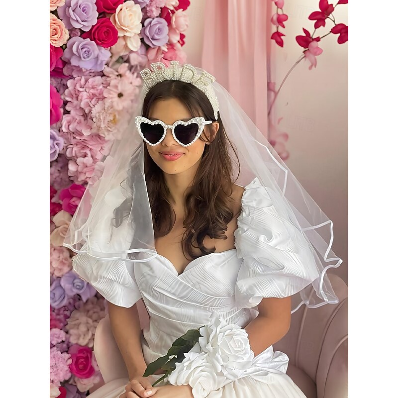 Pearl-Embellished 'BRIDE' Headband with Veil – Elegant Bridal Headpiece for Weddings and Bachelorette Parties3