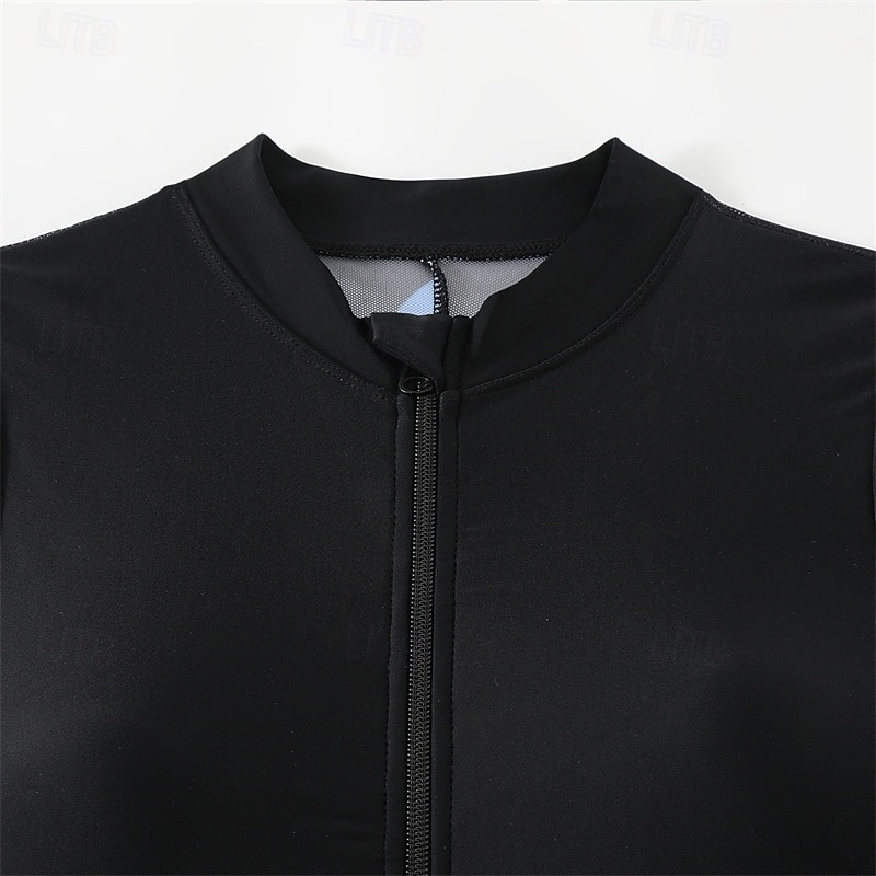 Women's One Piece Swimsuit Swimwear Swimwear Black Breathable Quick Dry Lightweight Long Sleeve - Swimming Surfing Beach Summer Spring4