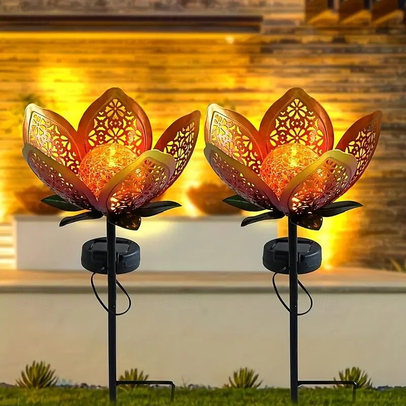 1/2 Pcs Solar Iron Lotus Garden Light Outdoor Waterproof Lawn Light Courtyard Walkway Backyard Holiday Landscape Decoration