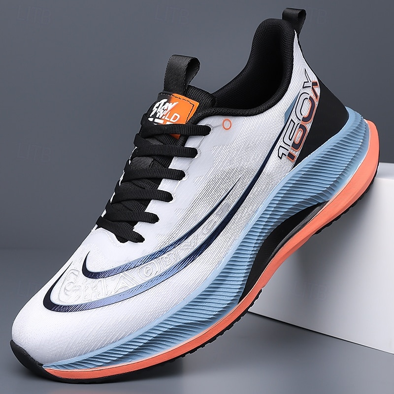 Men's White and Blue Athletic Running Sneakers with Lightweight Design and Cushioned Sole – Breathable Sports Shoes for Active Lifestyle and Fitness