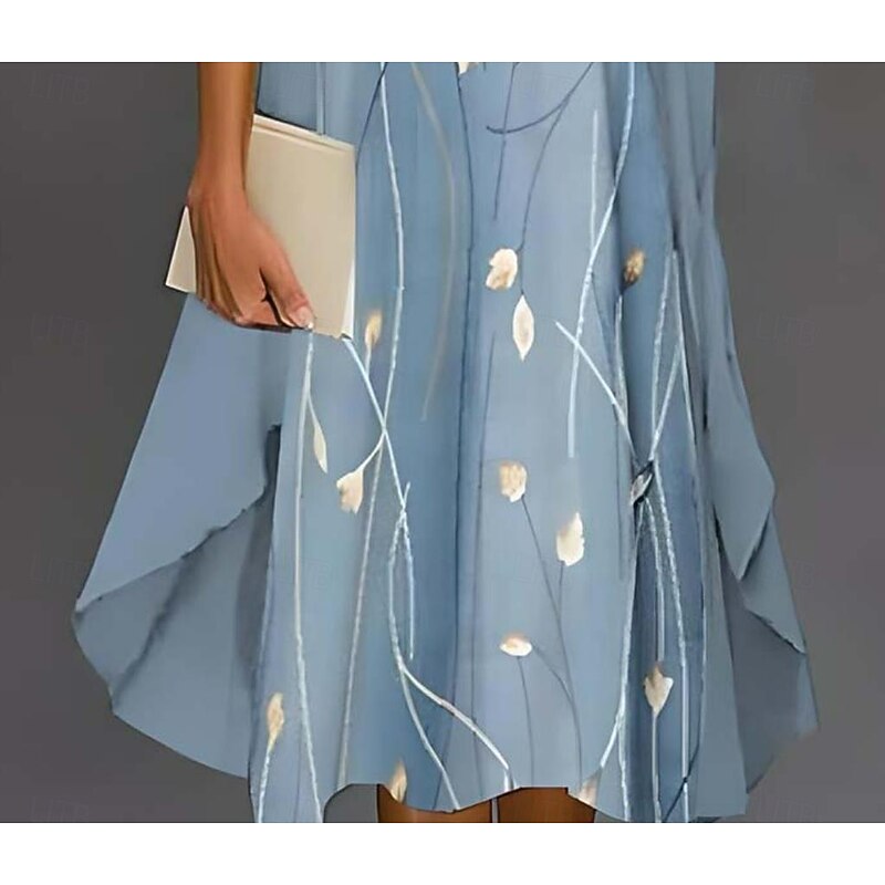 Women's Graduation Dress Midi Dress Chiffon Dress Shift Dress Elegant Vacation Party Wedding Wedding Guest Daily Loose Fit Floral Half Sleeve Crew Neck Pink Blue Green Gray Summer Spring3