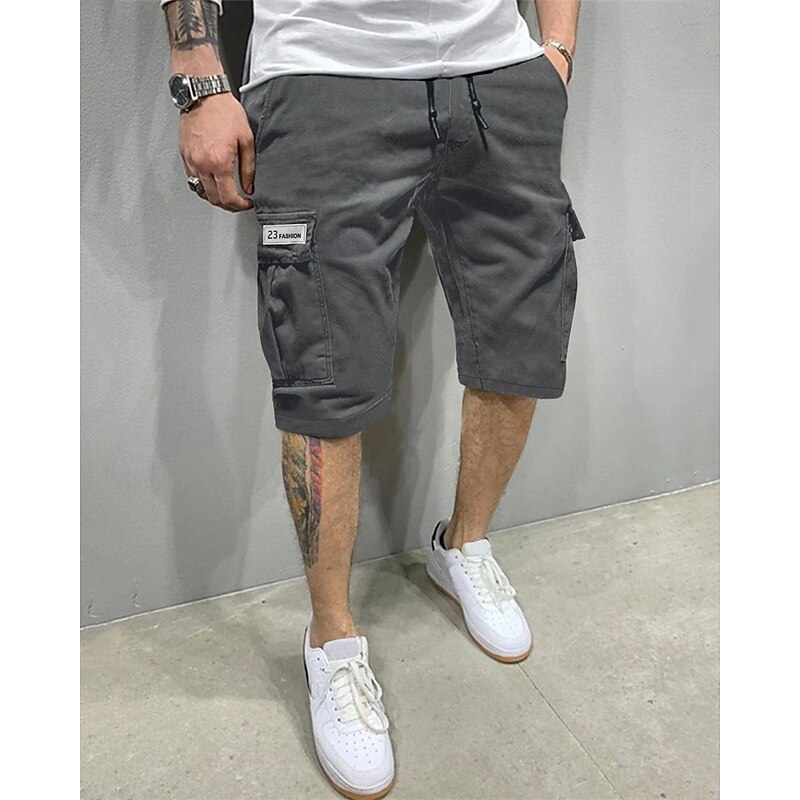 Men's Cargo Shorts Shorts Hiking Shorts Drawstring Elastic Waist Multi Pocket Plain Wearable Knee Length Outdoor Daily Camping & Hiking Fashion Classic Dark Khaki ArmyGreen4