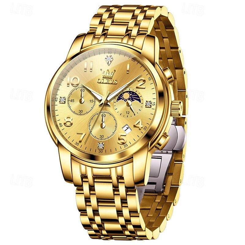 New Olevs Men'S Business Watch Glow-In-The-Dark Small Three-Pin Moon Phase Display Digital Dial Quartz Watch Waterproof Sports Leisure Multi-Function Watch4