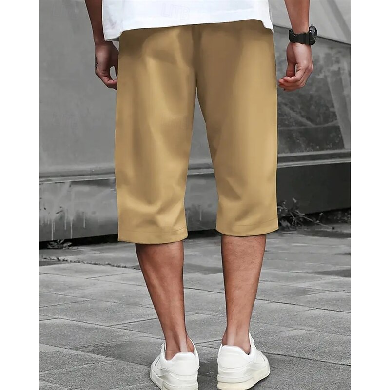 Men's Summer Shorts Capri shorts Casual Shorts Pocket Drawstring Elastic Waist Plain Comfort Breathable Calf-Length Outdoor Vacation Sport Casual Black Army Green2