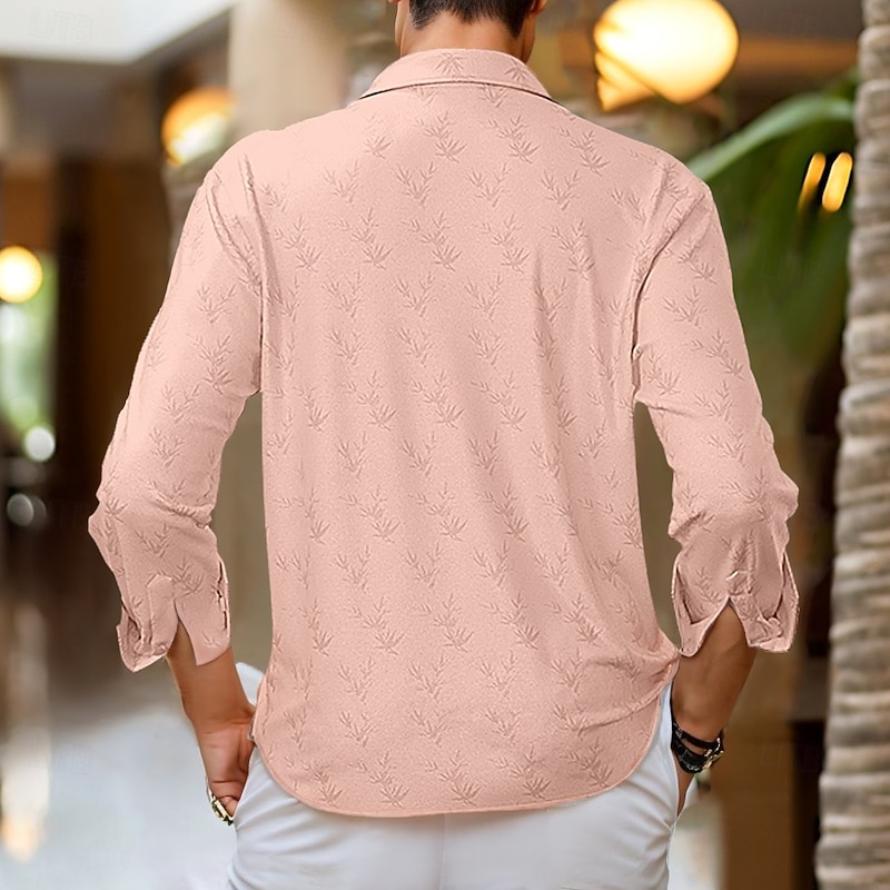 Men's Shirt Satin Shirt Summer Shirt Beach Wear Black White Pink Light Blue Long Sleeve Leaf Lapel Vacation Casual Clothing Apparel Elegant Vacation Fashion Comfortable4