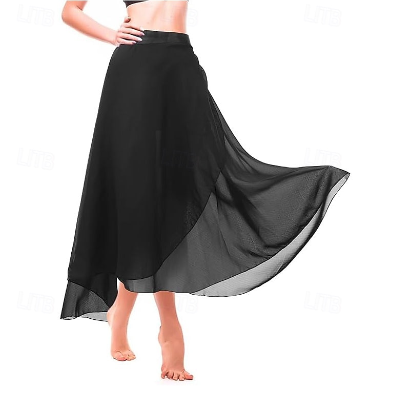 Women's Ballet Wrap Dress Chiffon Dance Wrap Skirt with Adjustable Waist Tie Gymnastics and Ballet Dance Skirts for Women Black Dancewear