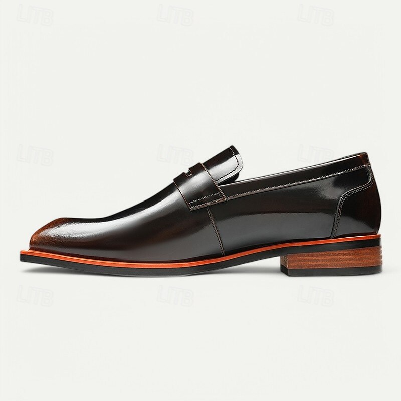 Men's Black Premium Cowhide Slip-On Loafers with Contrast Orange Accent, Formal Style for Business and Special Events4