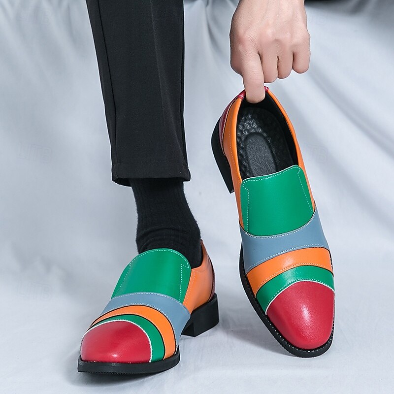 Men's Multicolor Patchwork Slip-On Dress Shoes – Bold Vintage-Inspired Loafers for Parties, Stage Performances & Fashion Events4